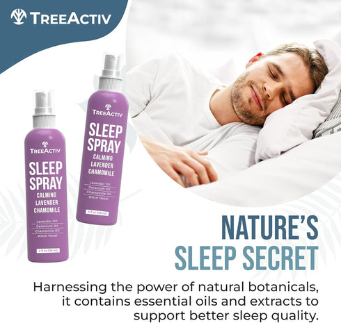 TreeActiv Sleep Spray, Calming Lavender Chamomile, Soothing Pillow Spray Air Freshener for Relaxation, 1000+ Sprays