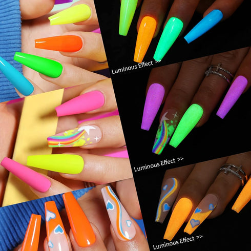 UR SUGAR Glow in the Dark Gel Nail Polish Set - 6 Colors Halloween Neon Bright Luminous Soak Off Nail Polish