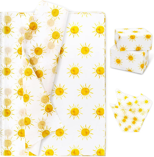 Whaline 100 Sheet Boho Sunshine Tissue Paper, Yellow Sun Gift Wrapping for Summer Holiday Party Decor, 13.8 x 19.7 Inch