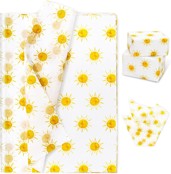 Whaline 100 Sheet Boho Sunshine Tissue Paper, Yellow Sun Gift Wrapping for Summer Holiday Party Decor, 13.8 x 19.7 Inch