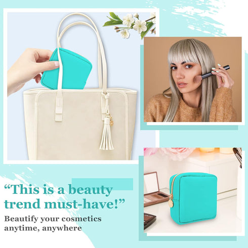 Nylon Mini Makeup Bag for Purse, Waterproof Travel Coin Pouch, Cute Zipper Pouch for Women, Mint