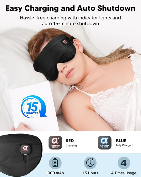 arboleaf Heated Eye Mask, Cordless Rechargeable Warm Compress for Dry Eyes & Better Sleep, Washable & Travel