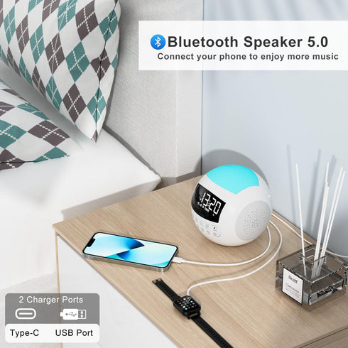 42 Sound White Noise Machine for Kids, Bluetooth + Nightlight, Lullaby/Nature Soothing Sounds, Adjustable Volume