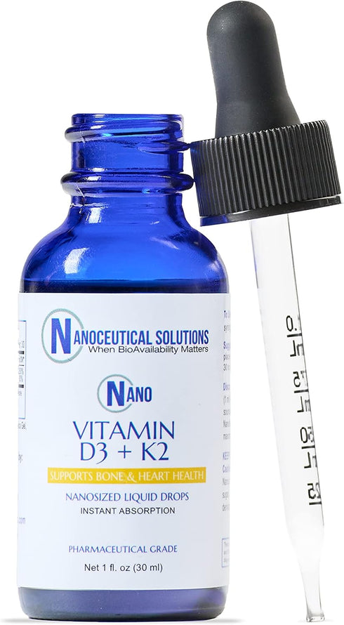 Nano Vitamin D3+K2 - Nanosized Liquid Particles for Rapid Absorption, 5000 IU, 1 Fl Oz
