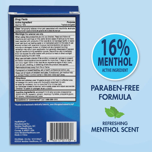 HealthWise 16% Menthol Roll-On, Cold Hot Sensation Pain Relief Liquid, Non-Greasy Formula, 2.5 oz.