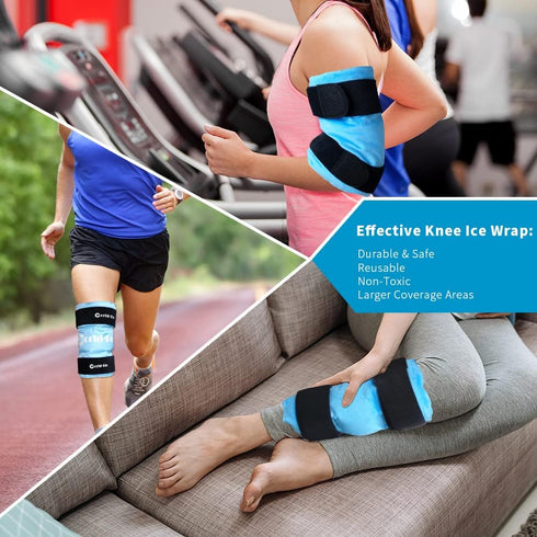 Knee Ice Pack Wrap for Pain Relief - Reusable Gel Cold Pack for Leg Injuries, Swelling, Arthritis & Post-Surgery