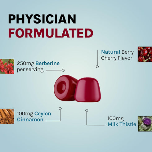 Berberine Gummies with Berberine HCL, Ceylon Cinnamon & Milk Thistle for Immune and Metabolism Support - Berry Cherry