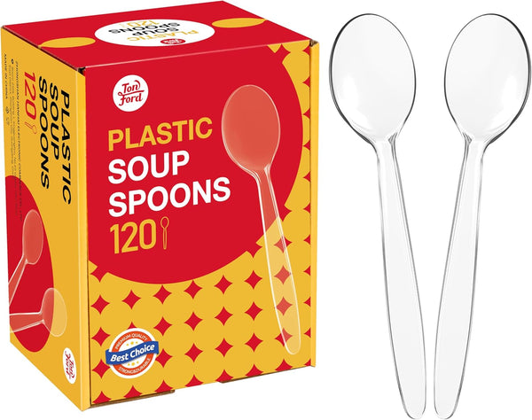 120 Count Heavy Duty Disposable Clear Soup Spoons for Party Supply