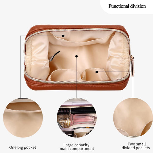 Vegan Leather Waterproof Travel Cosmetic Bag by Angelina's Palace - Toiletry Organizer Makeup Pouches