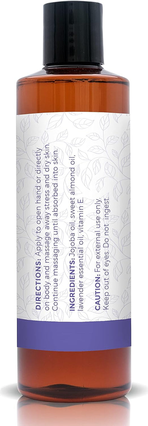Lavender Massage Oil for Therapy, Body Lotion with Jojoba, Sweet Almond Oil, Vitamin E, and Pure Lavender