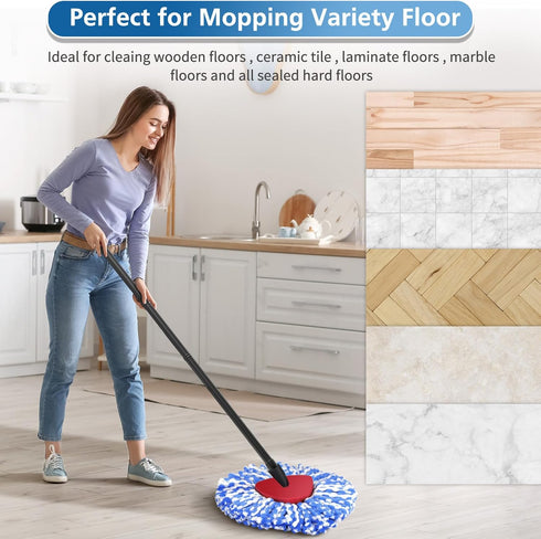 8 Pack RinseClean Spin Mop Replacement Heads - Compatible with RinseClean 2 Tank System, Blue Microfiber Refills