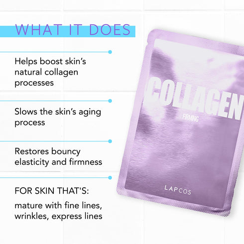 LAPCOS Collagen Sheet Mask, Firming Daily Face Mask with Collagen Peptides, 5-Pack, Korean Beauty Favorite