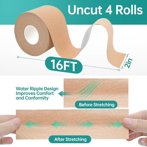 Dimora Uncut Kinesiology Tape, 4 Rolls Pure Cotton Elastic Athletic Tape for Muscle Pain Relief