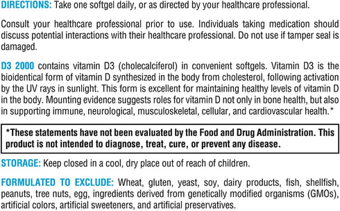 XYMOGEN D3 2000 - Bioavailable Vitamin D3 2000 IU - High Potency Supplement for Immune, Bone, and Heart Health