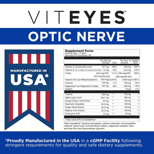 Viteyes Optic Nerve Support Supplement, Premium Ocular Nutrition Blend, 90 Tablets