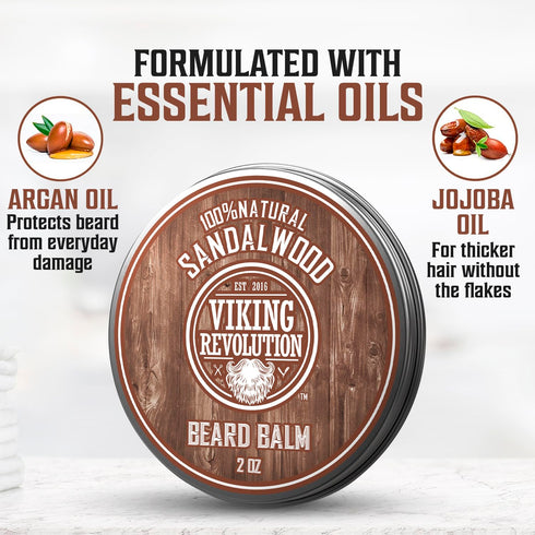 Viking Revolution Beard Balm with Sandalwood Scent, Argan & Jojoba Oils for Men