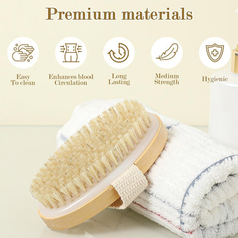4pcs Dry Brushing Body Brush, Natural Bristle Exfoliating Brush for Flawless Skin