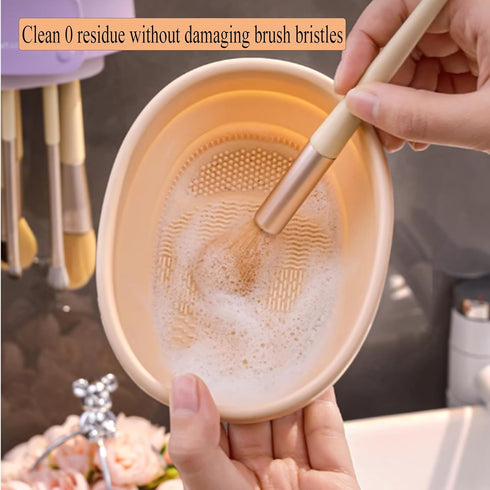Makeup Brush Cleaner Mat, 3 in 1 Foldable Silicone Cosmetic Brush Cleaner for Cleaning and Organizer