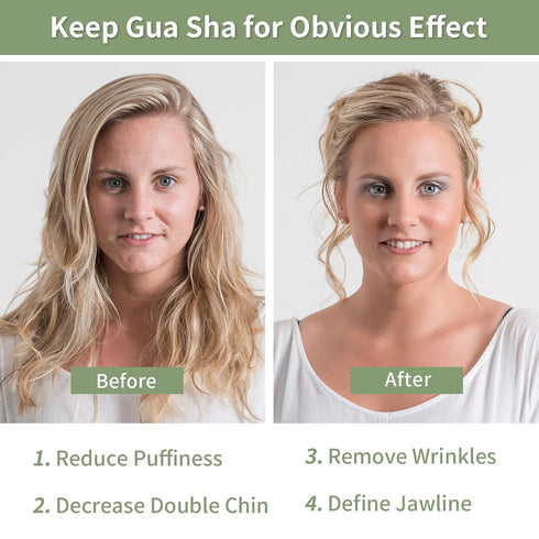 Gua Sha Facial Tools - Natural Jade Guasha Tool for Face, Double Chin & Jawline, Self-Skin Care for Women