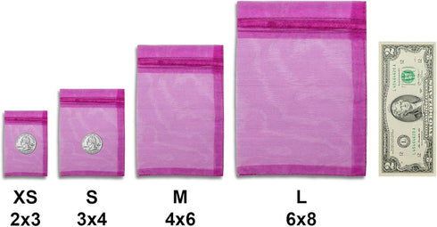 TheDisplayGuys 100-Pack 6x8 Hot Pink Sheer Organza Gift Bags with Drawstring, Jewelry Candy Treat Wedding Party Favors