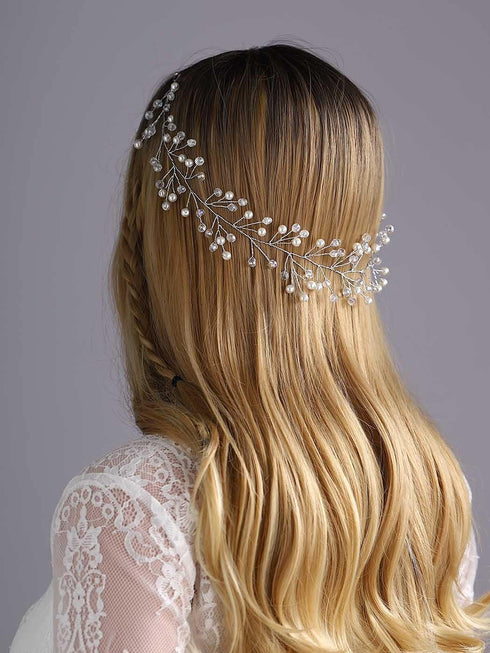 Yean Babys Breath Hair Piece, Wedding Hair Vine, Silver Rhinestone Headband, Bridal Flower Vine Accessories