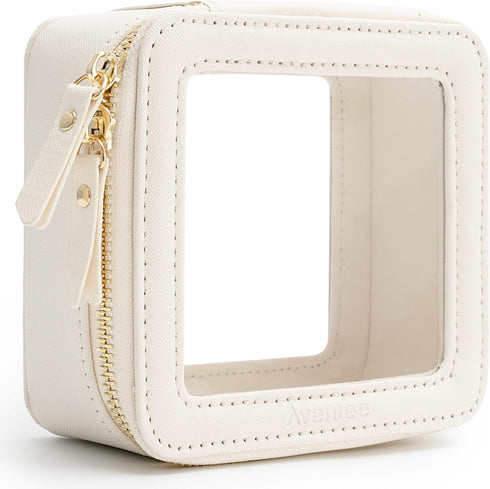 Aveniee Mini Clear Makeup Bag, TSA Approved Travel Toiletry Organizer Pouch with Zipper for Women Men (Mini-White)