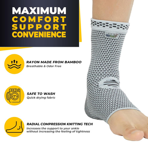 NeoTech Care Ankle Support Brace - Breathable, Right or Left, Men & Women (Gray, Size XS, 1 Unit)