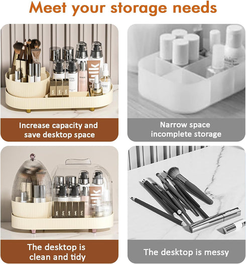 Rotating Makeup Organizer for Vanity, Large Spinning Makeup Storage with Brush Holder, 15x11''