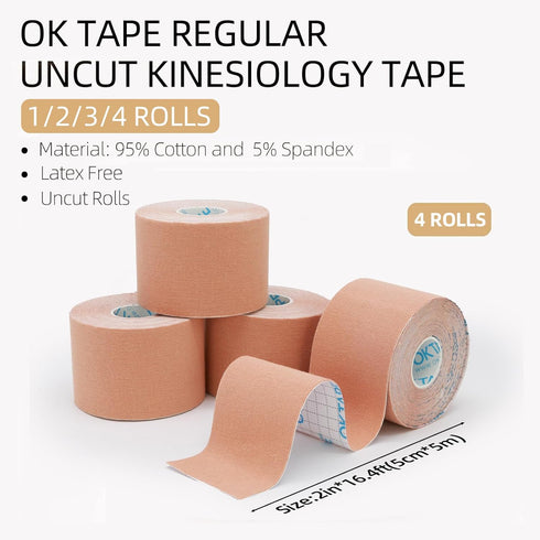 OK TAPE Regular Kinesiology Tape, 4 Pack, Original Cotton Athletic Tape for Muscle Joint Support, Pain Relief, Beige