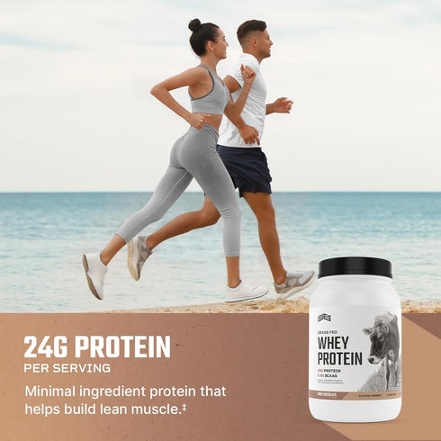 Levels Grass Fed Whey Protein Powder, Pure Chocolate, 24G Protein, No Artificials, 2LB