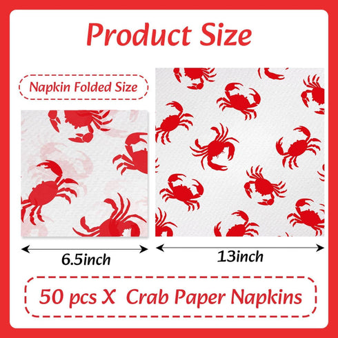 Lcnjscgo 50 Count 13 13 Inch Crab Napkins, x Disposable Paper Napkins for Crab Boil Birthday Party, Seafood Dinner