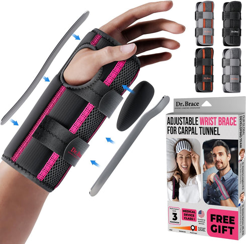 DR. BRACE Adjustable Wrist Brace for Night Support - Carpal Tunnel, FSA & HSA Eligible, Double Splint & Therapeutic