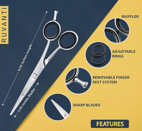 Ruvanti Hair Cutting Scissors - Professional Barber Shears for Salon & Home Use, Sharp Stainless Steel Blades