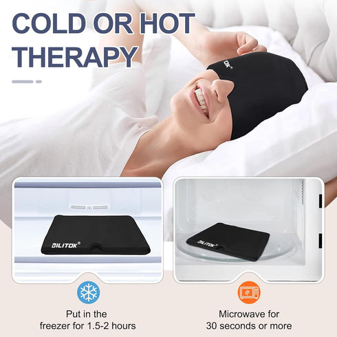 Migraine Relief Gel Ice Head Wrap - Hot and Cold Therapy Hat for Headache and Sinus Relief (Black & Blue)