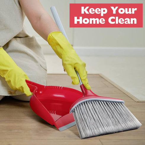 Meanplan 2 Pcs Angle Broom and Dustpan Combo Set, 54'' Indoor Outdoor Cleaning Broom with Step-on Dustpan