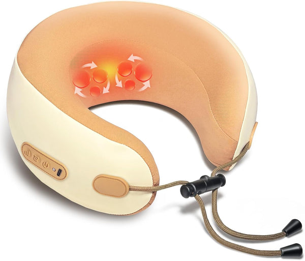 Neck Massager Pillow with Heating,Portable Heated Kneading Massage Cushion Pillow,Cordless Shiatsu Neck