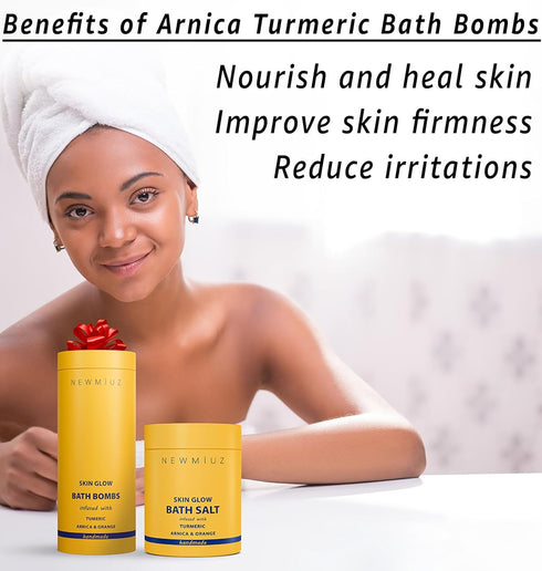Natural Bath Bombs - Luxurious Fizzing Bubble Bath Gift for Dry Skin Hydration Moisturizing - Turmeric & Arnica Orange Essential Oil - Immerse Yourself in A Blissful Spa Bath Relaxation Stress Relief