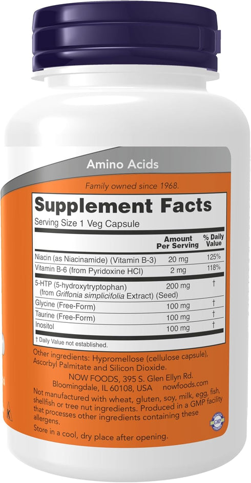 NOW Supplements, 5-HTP (5-hydroxytryptophan) 200 mg, Double Strength, Neurotransmitter Support*, 120 Veg Capsules