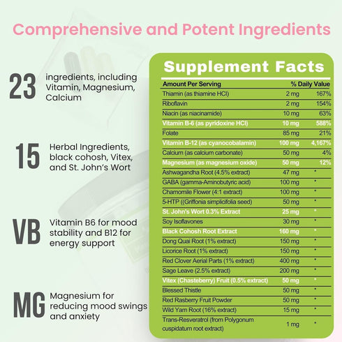 Mood Support & Hormone Balance for Women - Plant-Based Menopause Support & PMS Relief with Magnesium & Herbs, 30 Serves