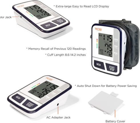 MOBI Blood Pressure Monitor - Digital Upper Arm BP Machine with 120 Reading Memory & Large LCD Display