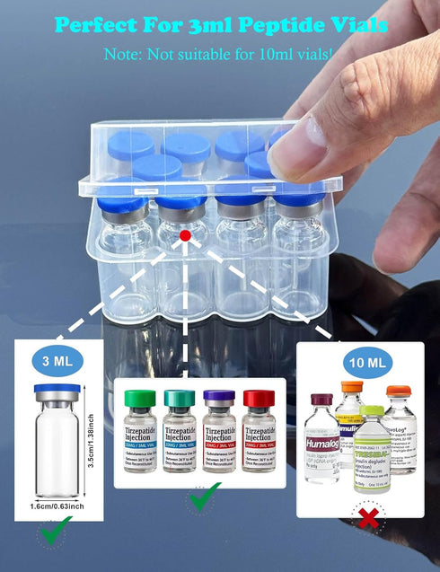 Theradaily 2 Pack 3ml 10 3ml Peptide Case for Vials, Insulin Vial Holder for Fridge, Peptide Storage Organizer Case