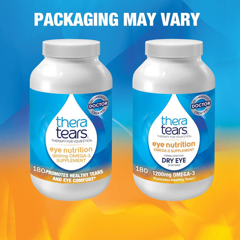 TheraTears Omega 3 Supplement for Eye Care, 1200mg Fish Oil, Organic Flaxseed Oil with Vitamin E, 180 Count