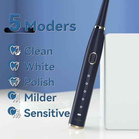 7AM2M Sonic Electric Toothbrush for Adults and Kids, Navy - High Power with 8 Brush Heads & 5 Modes
