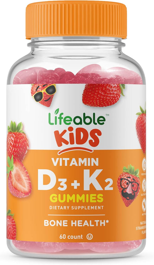 Lifeable Vitamin D3 + K2, 60 Gummies, Great Tasting Natural Flavor, Gluten Free, Vegetarian