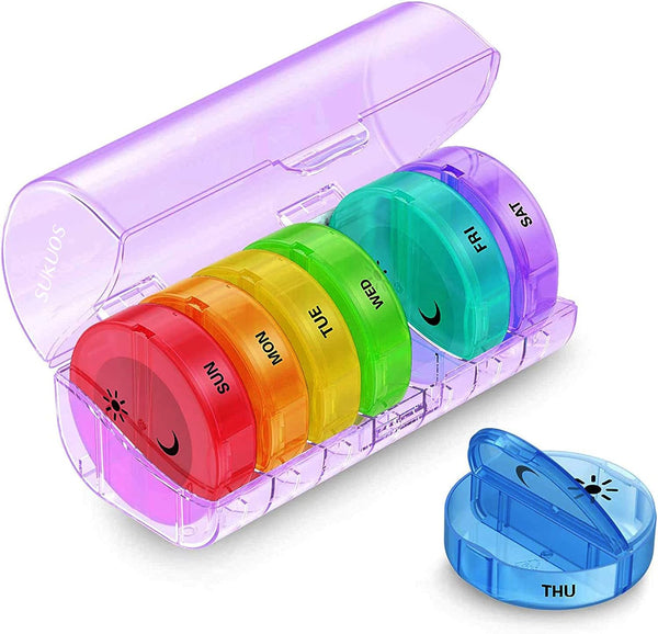 Sukuos Weekly Pill Organizer, 7 Day 2 Times a Day Large Daily Pill Box Easy to Open for Medicine/Vitamin/Supplements