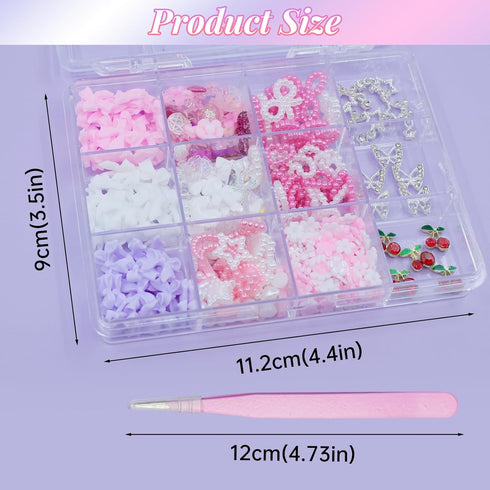 Variety 3D Nail Charms: Rhinestones, Butterfly, Star, Bowknot, Tiny Flower, Heart, Cherry for Manicure DIY Accessories
