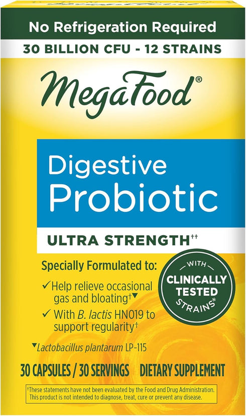 MegaFood Digestive Probiotic, 12 Strain Vegetarian Probiotics for Gut Health, 30 Billion CFUs, 30 Capsules