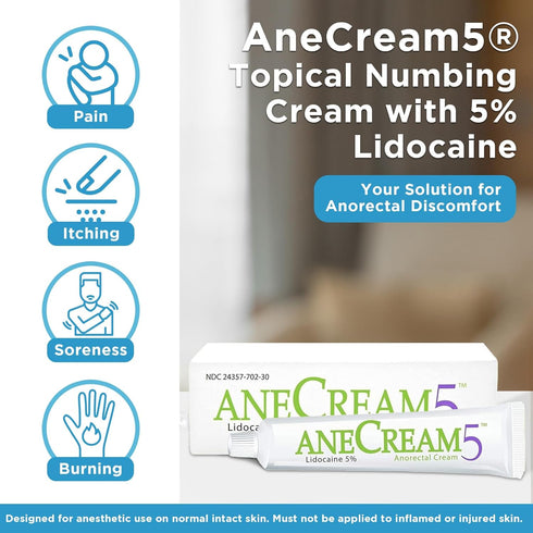 AneCream5-5% Lidocaine Numbing Cream, Maximum OTC Strength, Medical Grade Topical Anesthetic Pain Numbing Cream,