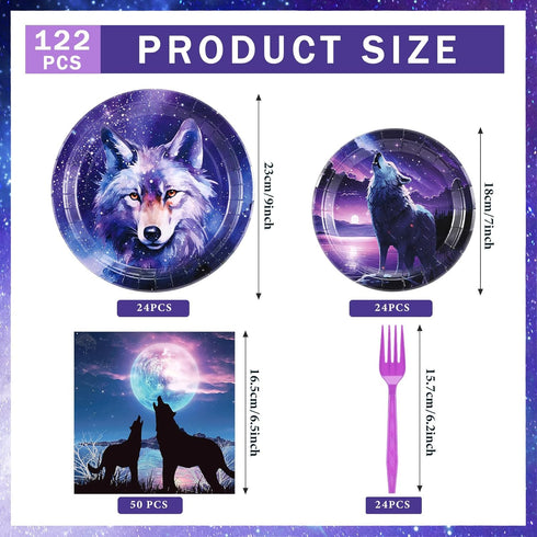 122 Pcs Wolf Party Supplies, Wolf Birthday Party Plates, Napkins, Forks, Disposable Dinnerware for Themed Events
