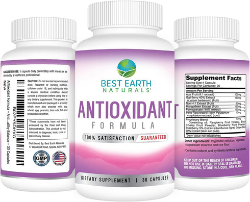 Best Earth Naturals Antioxidant Supplement with Pomegranate, Mangosteen, Goji Berry Capsules, 30 Day Supply